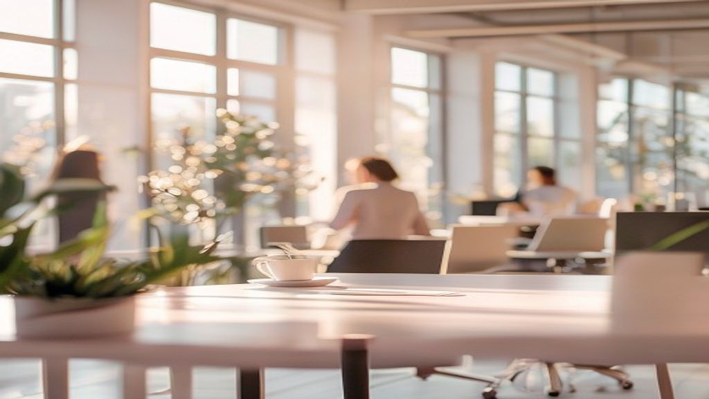 Team members in a sunny modern office celebrating workplace wellness milestones